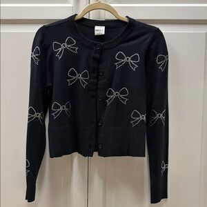 Rhinestone Bow Cardigan Black Worn Once